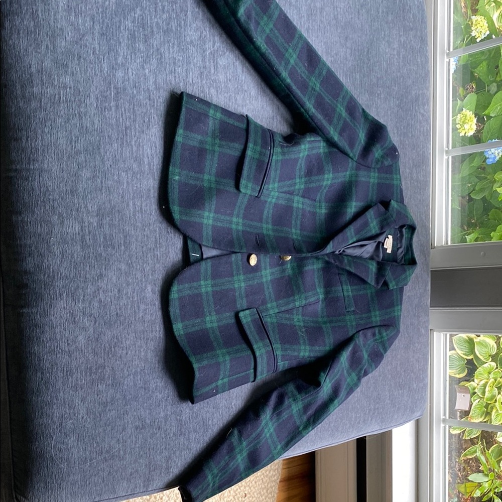 J. Crew Navy and Forest Plaid Blazer